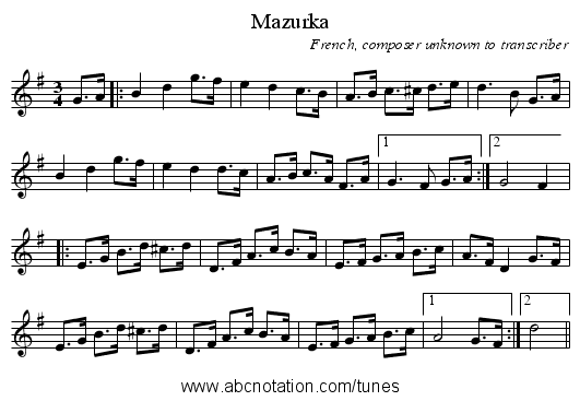 Mazurka - staff notation