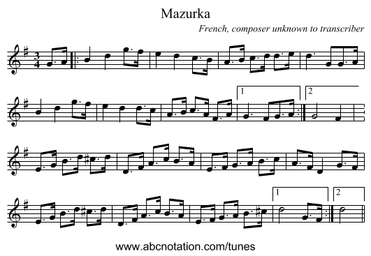 Mazurka - staff notation