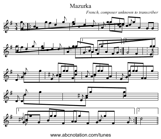 Mazurka - staff notation