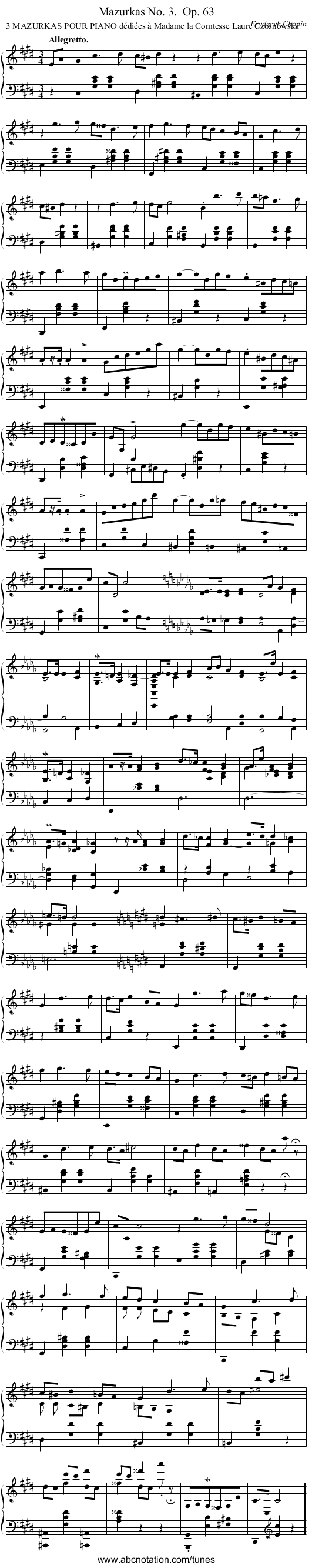Mazurkas No. 3. Op. 63 - staff notation