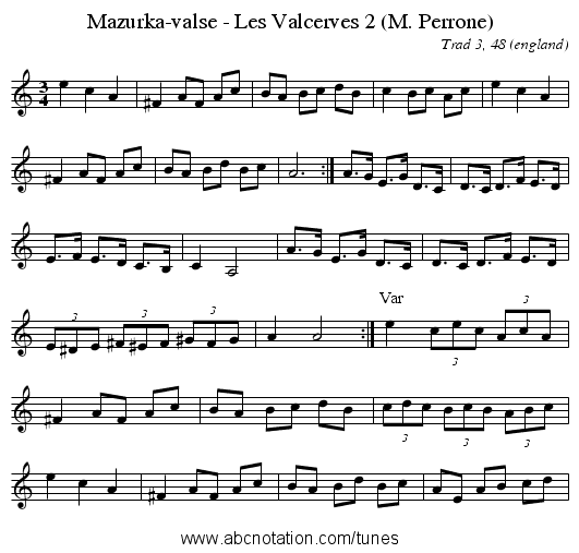 Mazurka-valse - Les Valcerves 2 (M. Perrone) - staff notation