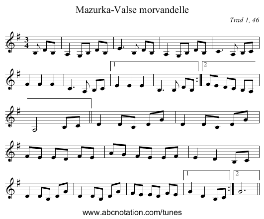 Mazurka-Valse morvandelle - staff notation