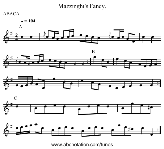 Mazzinghi's Fancy. - staff notation