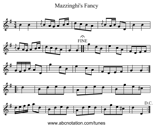 Mazzinghi's Fancy - staff notation