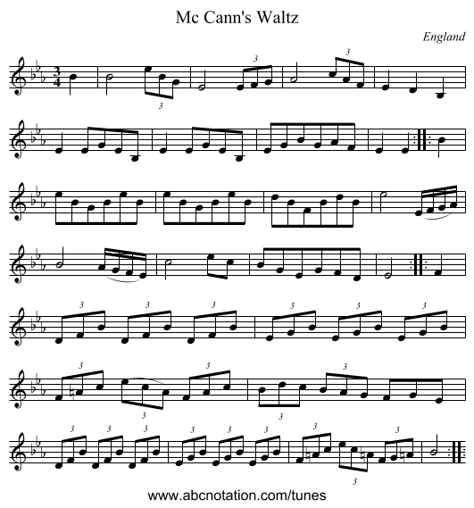 Mc Cann's Waltz - staff notation