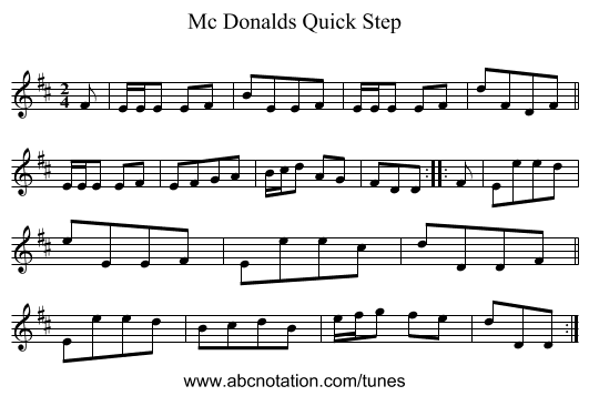 Mc Donalds Quick Step - staff notation