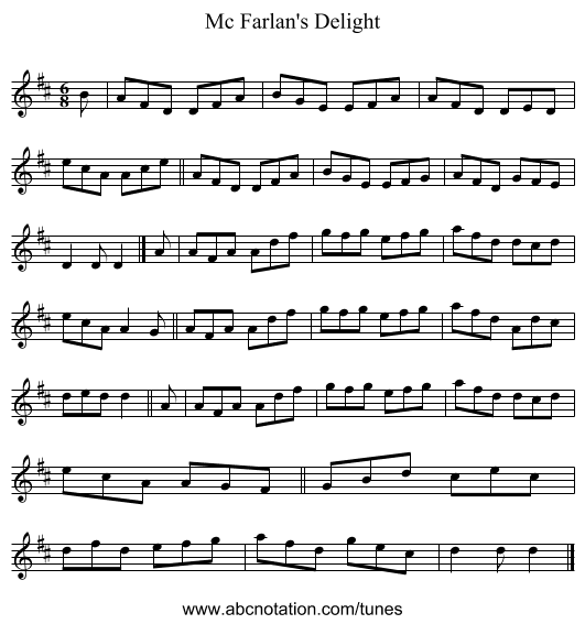 Mc Farlan's Delight - staff notation