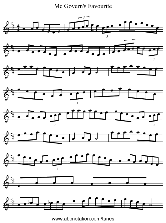 Mc Govern's Favourite - staff notation