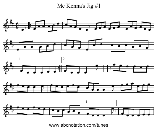 Mc Kenna's Jig #1 - staff notation