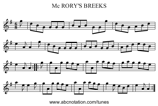 Mc RORY'S BREEKS - staff notation