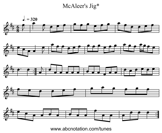 McAleer's Jig* - staff notation