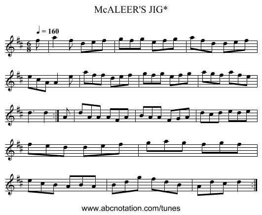 McALEER'S JIG* - staff notation
