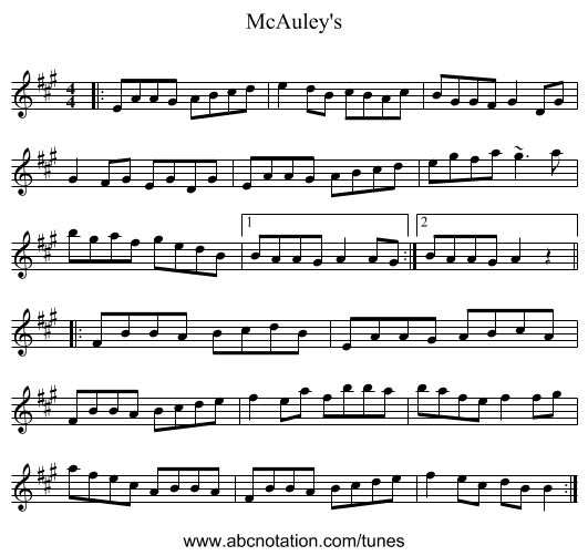 McAuley's - staff notation