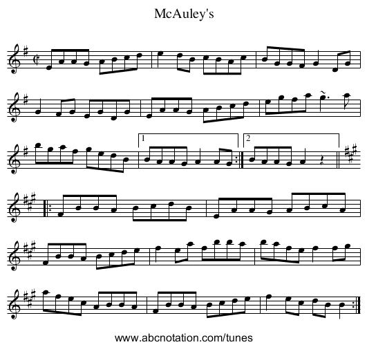 McAuley's - staff notation