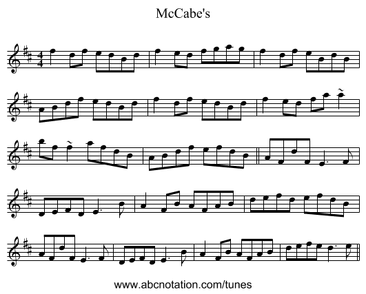 McCabe's - staff notation