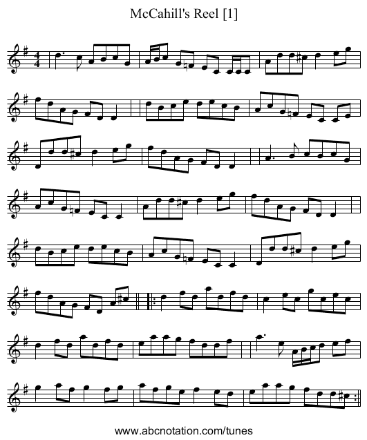 McCahill's Reel [1] - staff notation