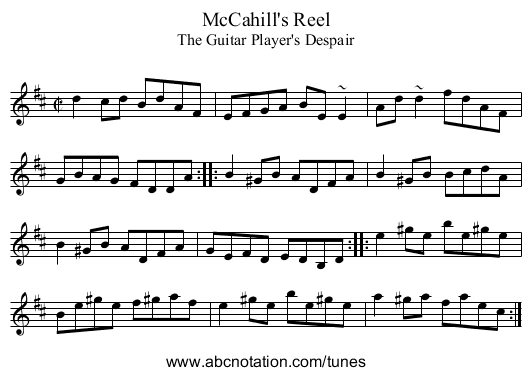 McCahill's Reel - staff notation