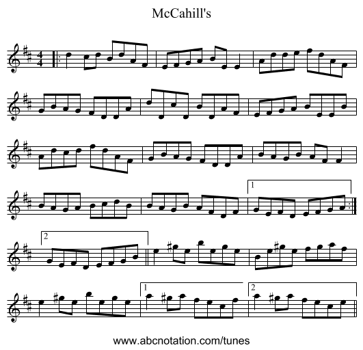 McCahill's - staff notation