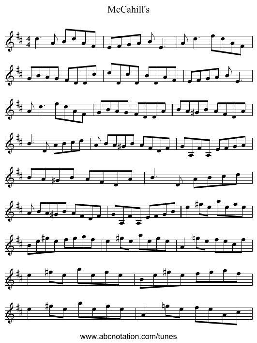 McCahill's - staff notation