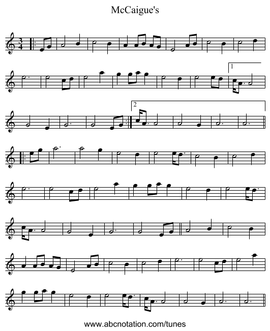 McCaigue's - staff notation
