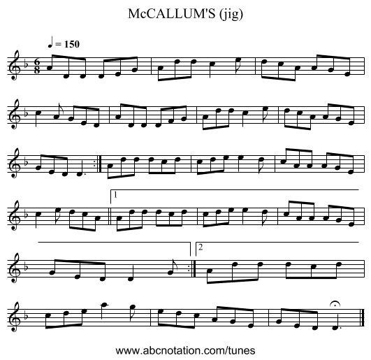McCALLUM'S (jig) - staff notation
