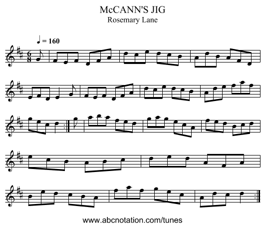McCANN'S JIG - staff notation