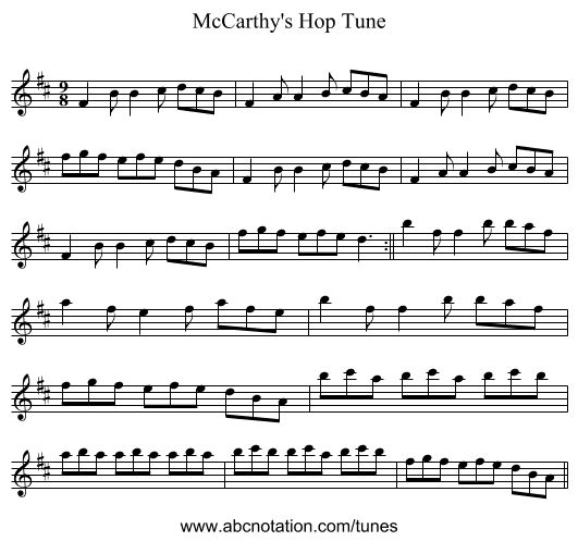 McCarthy's Hop Tune - staff notation