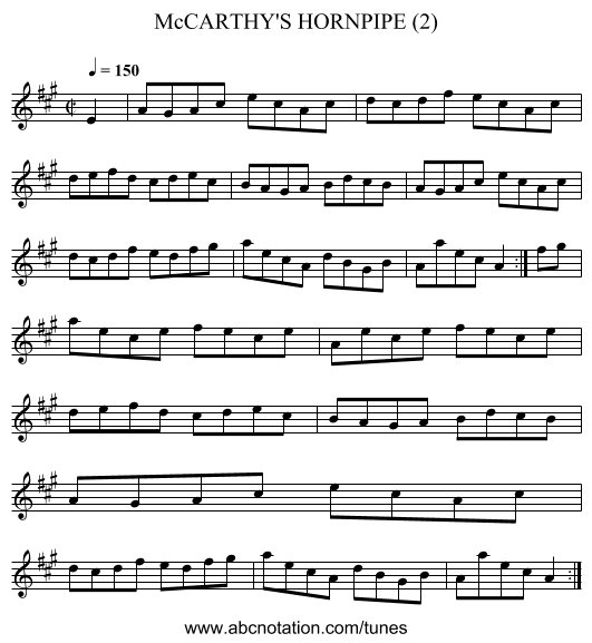 McCARTHY'S HORNPIPE (2) - staff notation