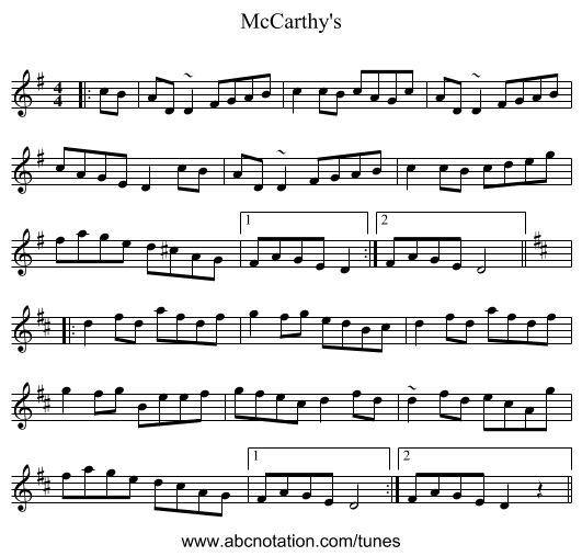 McCarthy's - staff notation