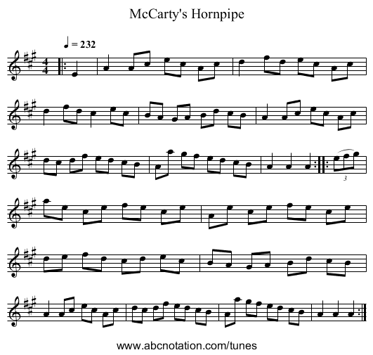 McCarty's Hornpipe - staff notation