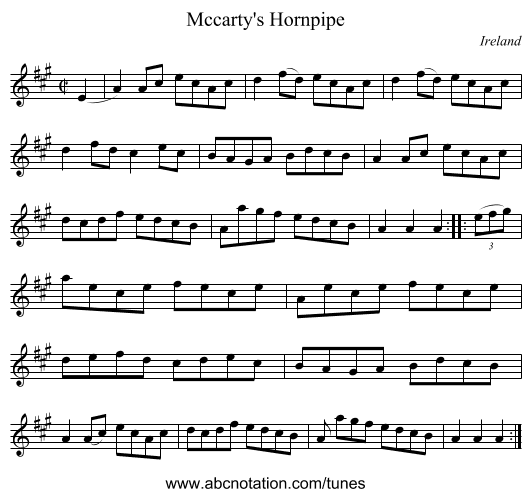 Mccarty's Hornpipe - staff notation