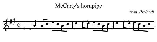 McCarty's hornpipe - staff notation