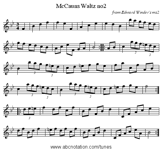 McCauns Waltz no2 - staff notation