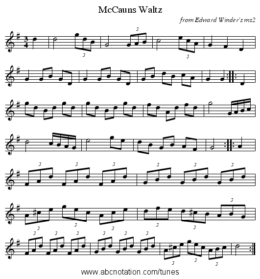 McCauns Waltz - staff notation