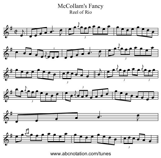 McCollam's Fancy - staff notation