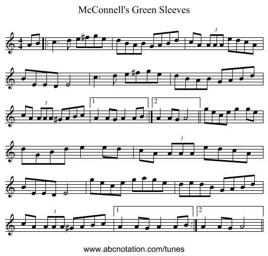 McConnell's Green Sleeves - staff notation