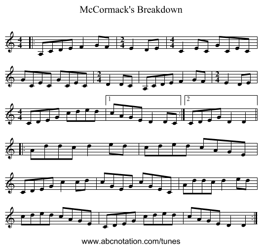 McCormack's Breakdown - staff notation
