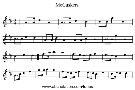 McCuskers' - staff notation