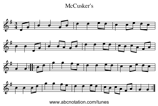 McCusker's - staff notation