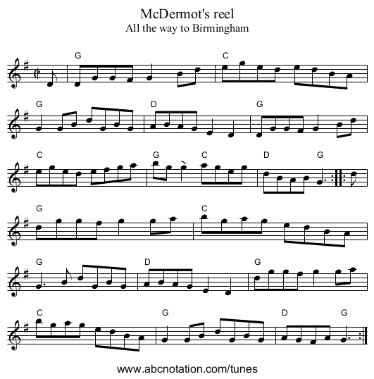 McDermot's reel - staff notation