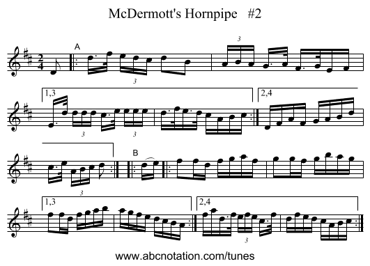 McDermott's Hornpipe #2 - staff notation