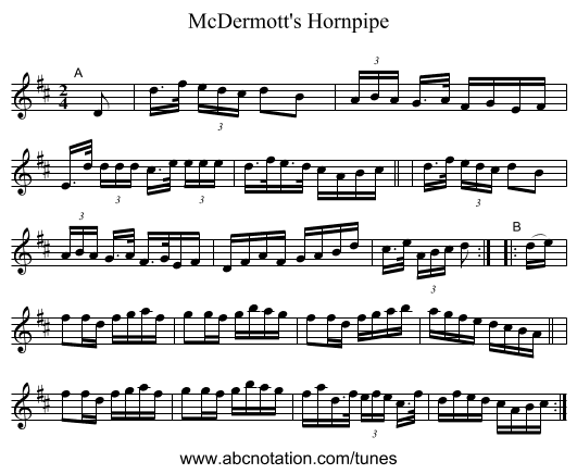 McDermott's Hornpipe - staff notation