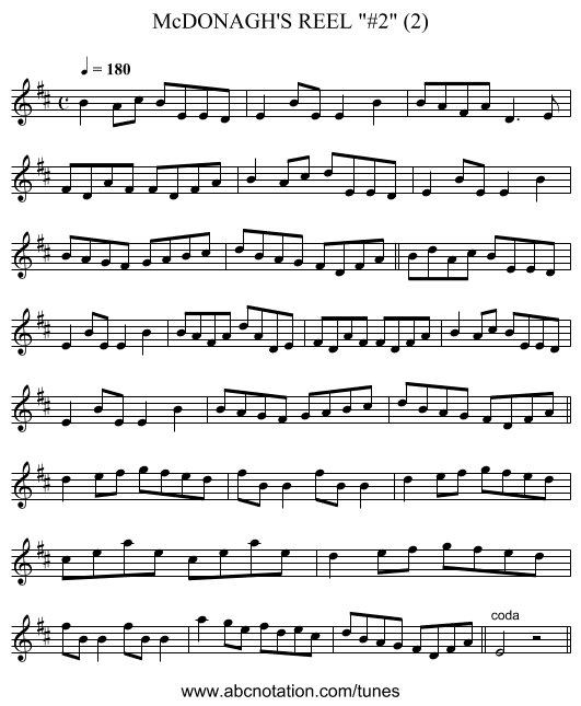 McDONAGH'S REEL #2 (2) - staff notation