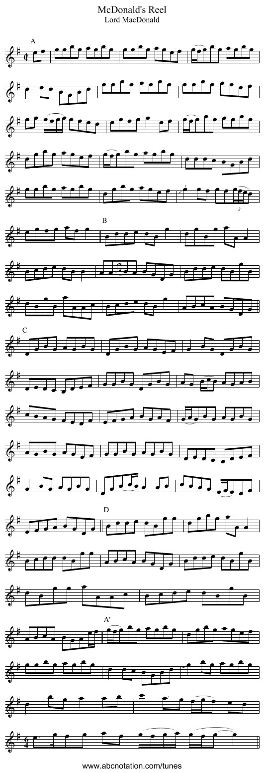 McDonald's Reel - staff notation
