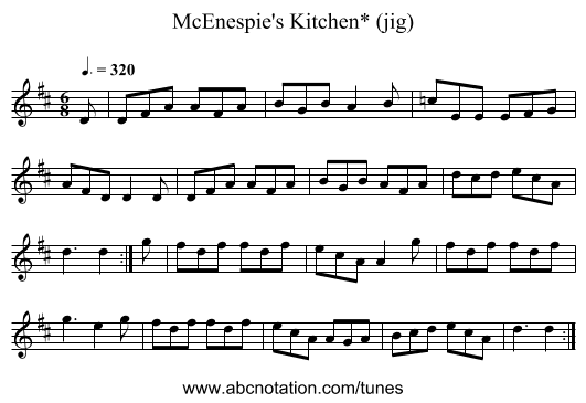 McEnespie's Kitchen* (jig) - staff notation