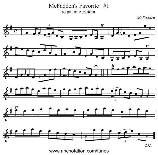 McFadden's Favorite   #1 - staff notation
