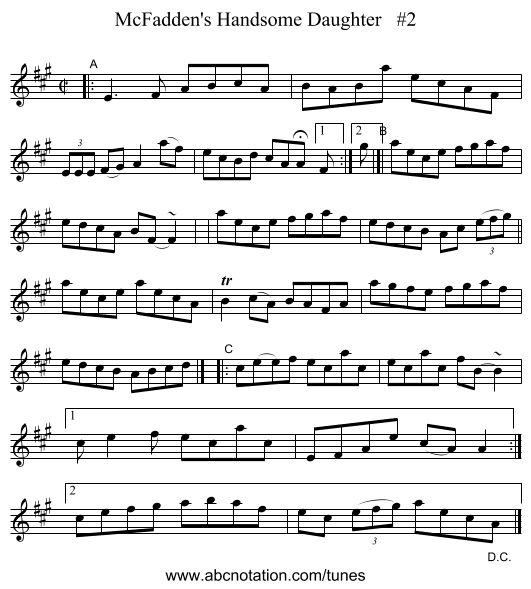 McFadden's Handsome Daughter #2 - staff notation