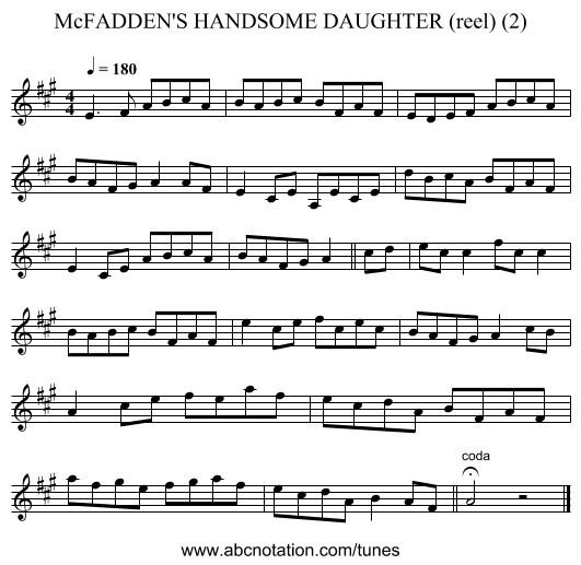 McFADDEN'S HANDSOME DAUGHTER (reel) (2) - staff notation