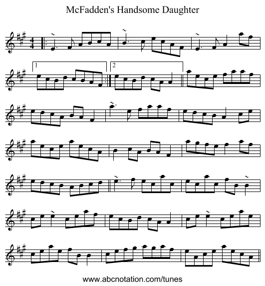 McFadden's Handsome Daughter - staff notation