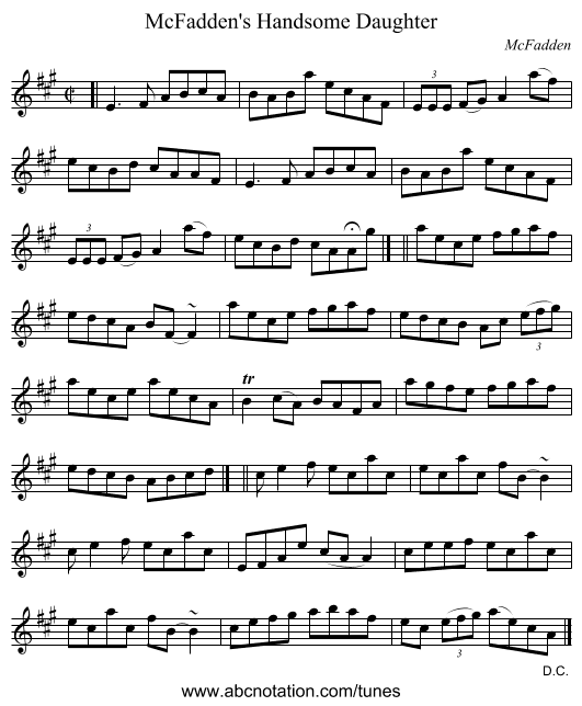 McFadden's Handsome Daughter - staff notation